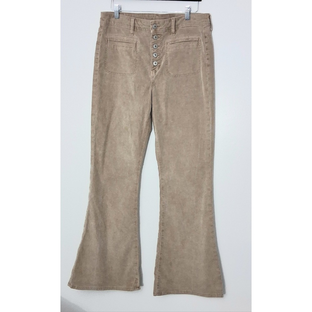 American Eagle Pants Size 10 Super Hi-Rise Flare Corduroy Tan Button Fly Y2K Boh